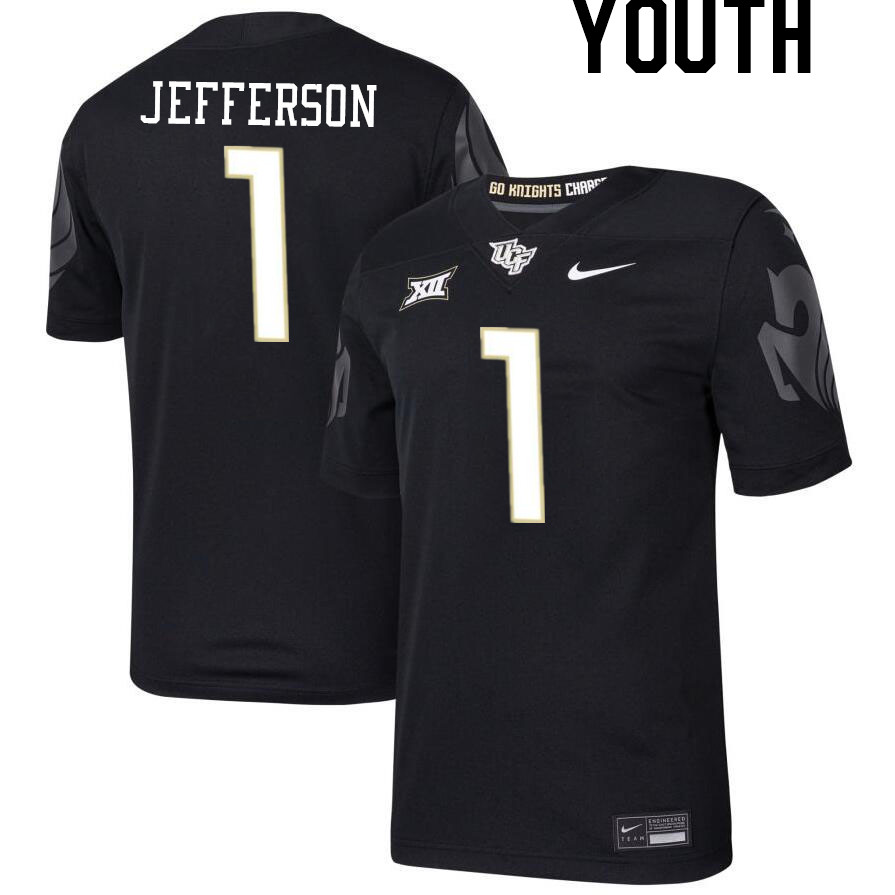 Youth #1 KJ Jefferson UCF Knights Big 12 Conference College Football Jerseys Stitched-Black